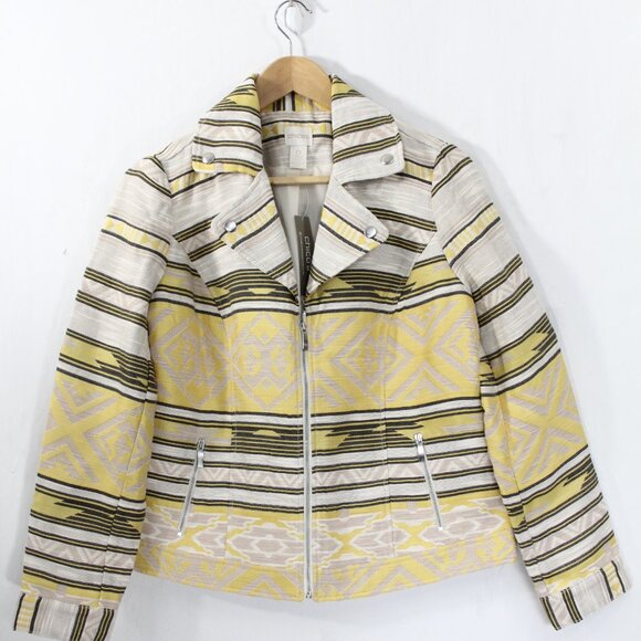Women Moto Jacket New sz 0 Small Chico's Aztec Print Coat Zipper Jacquard - Picture 6 of 12